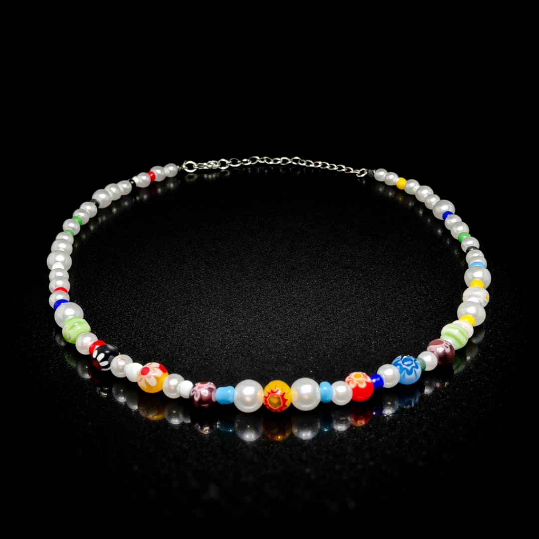 Aurora Pearl Necklace Bunte Perlenkette Stainless Steel Streetwear Herren